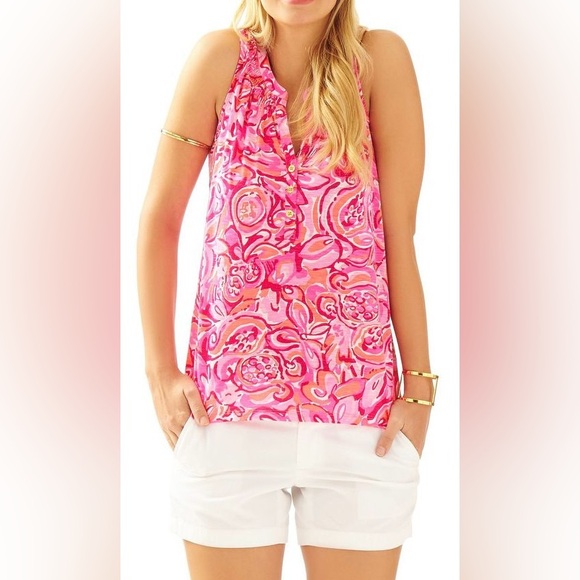 Lilly Pulitzer - Print ‘Pink Pout Mango Salsa’ Essie Style 
Tank | Sz Small - Picture 2 of 7